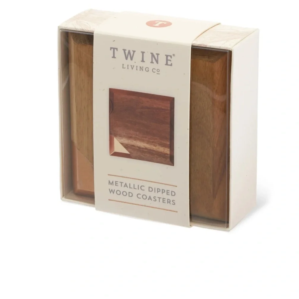 New Old Kentucky Home Metallic Dipped Coaster Set by Twine 4 Pack Wood Copper